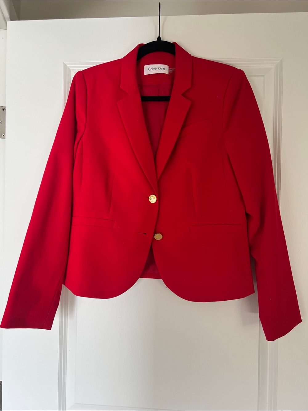 Calvin Klein Vibrant Red Gold-Button Blazer